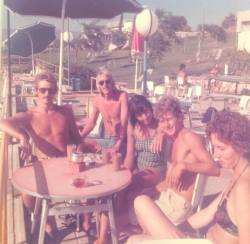 frAndy 77 at the pool. Jim, Alan, Fiona, David.